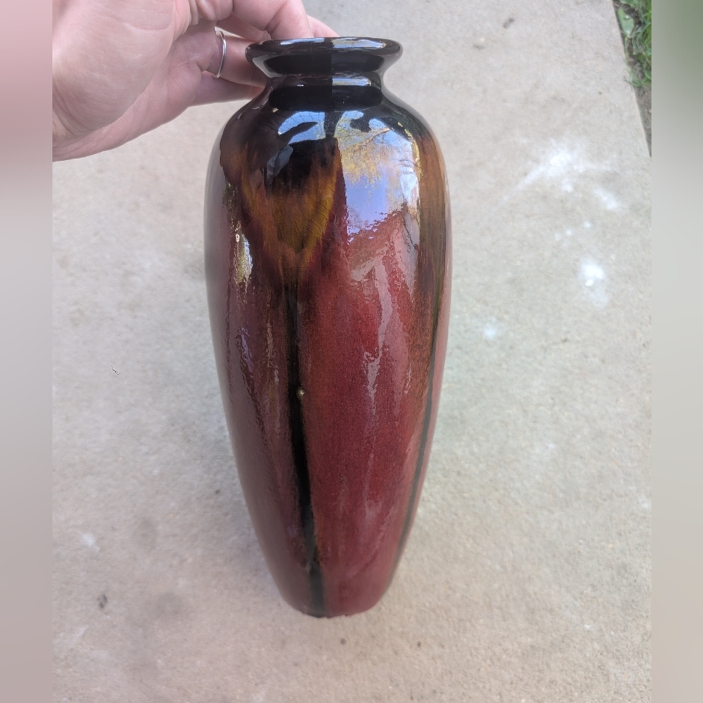 Glossy Red and Brown Ceramic Vase